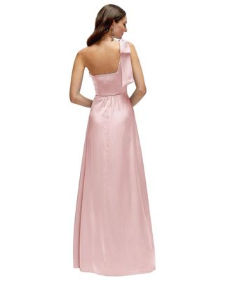 Women's Bow One-Shoulder Fluid Satin Maxi Dress with Full Skirt