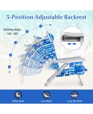 Foldable Backpack Beach Chair with Cup Holder and Storage Pockets Set of 2