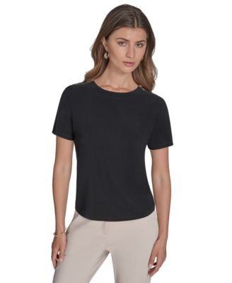Halston - Women's Jersey Zipper-Shoulder Short-Sleeve Top