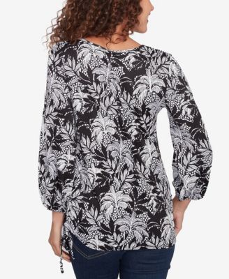 Petite Monotone Palms Puff Print Side Tie Top