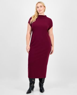 Bar III - Trendy Plus Ribbed Mock-Neck Midi Dress