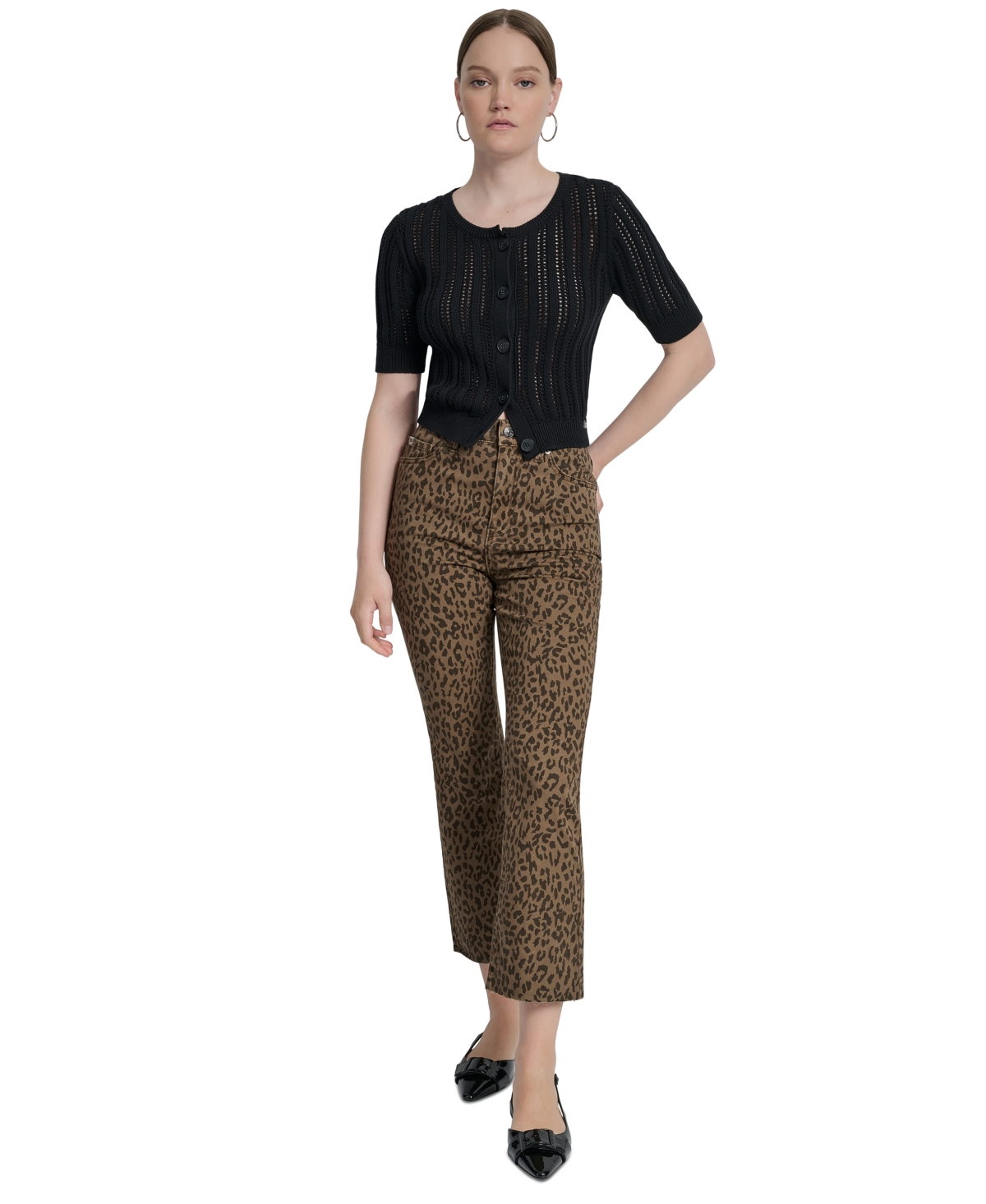Women's Animal Print High Rise Cropped Flare Jeans - Nkz - Dk Earth Leopard Prt