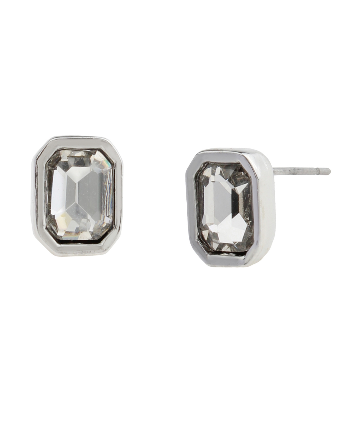 Punk Romance Emerald Cut Stone Stud Earrings - Crystal, Rhodium