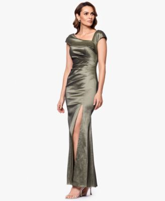 Petite Asymmetrical-Neckline Long Sheath Dress