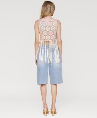 Women's Crochet Fringe-Hem Crop Top