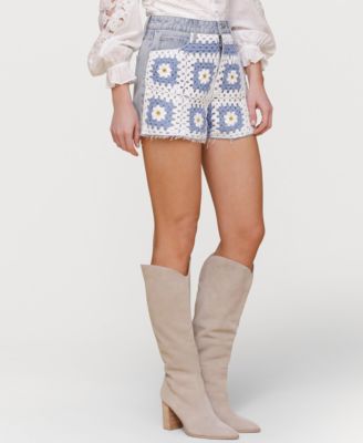 Women's Crochet-Front Denim Cutoff Shorts