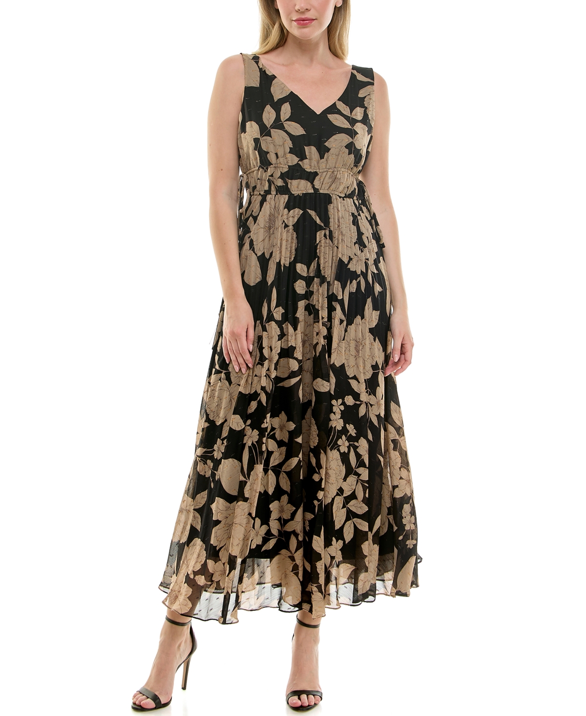 Women's Sleeveless Chiffon A-Line Dress - Black/ Taupe