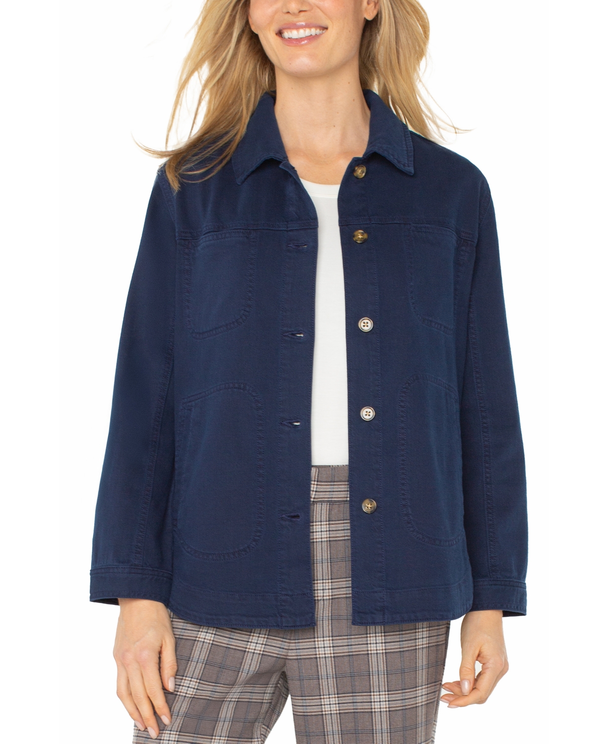 Liverpool Los Angeles Women's Button-front Shirt Jacket In Blue