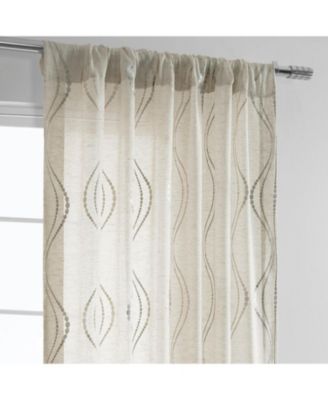 Embroidered Striped Patterned Faux Linen Sheer Curtain