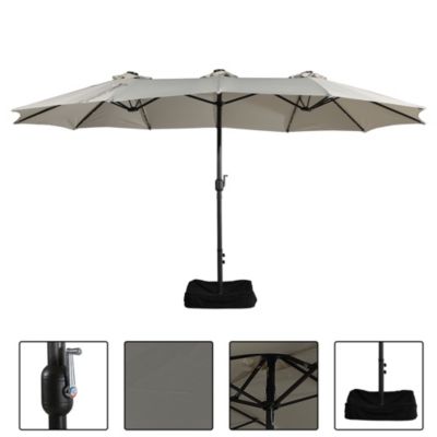 15 FT Double-Head Patio Umbrella with Base Included Large Outdoor Umbrella with Solar Detachable Lights Rectangular Crank Market Umbrella
