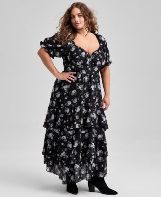 And Now This - Trendy Plus Size Puff Sleeve Dress