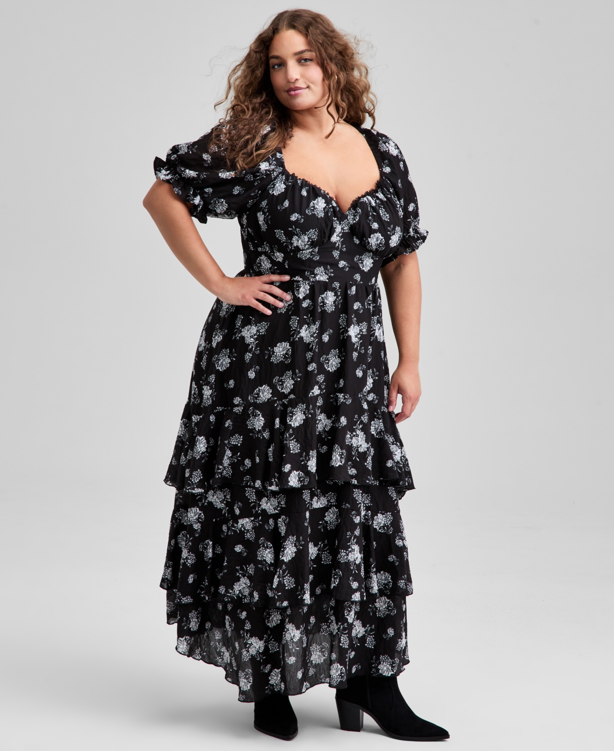 And Now This Trendy Plus Size Puff Sleeve Dress, Macy's Exclusive In Black