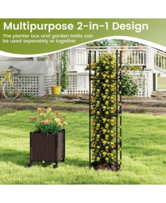 Raised Garden Bed with Plant Box Trellis and Lockable Wheels Adjustable Height