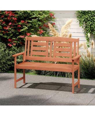Outdoor  Loveseat Hardwood 2-Seat Bench with Inclined Backrest and Slatted Seat
