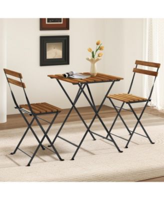 3 Piece Patio Acacia Wood Bistro Set with Slatted Seat and Tabletop