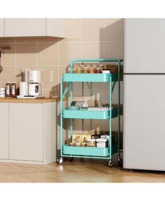 4 tier Rolling Utility Cart with Lockable Wheels, Adjustable Baskets Metal Storage Cart for Home Kitchen