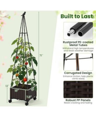 Raised Garden Bed Adjustable with Plant Box and Trellis with Lockable Wheels
