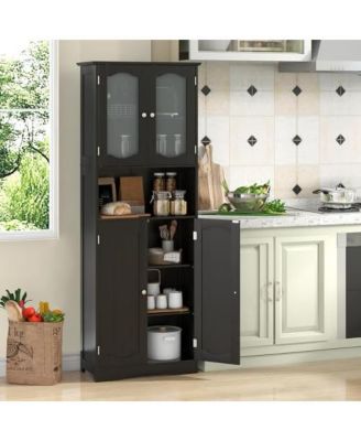 64.5 Inches Tall Bathroom Storage Cabinet with Frost Glass Doors and Shelves