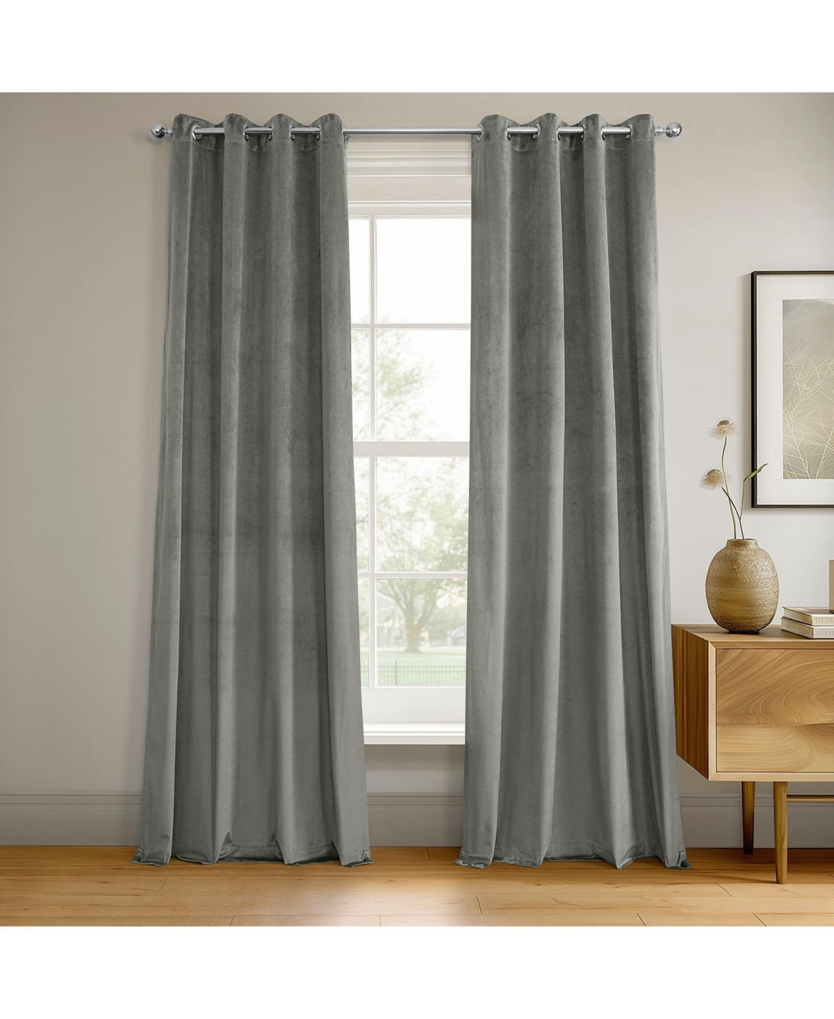 Half Price Drapes Silver Grey Grommet Signature Velvet Blackout Curtain - Grey