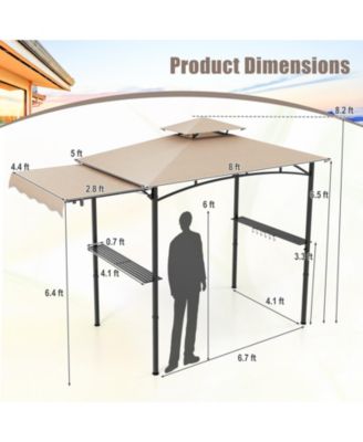 Grill Gazebo with Side Awning and Double-Tiered Top for Patio or Backyard
