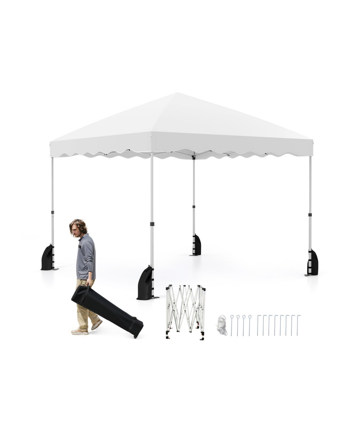 Foldable Pop-up Canopy Tent with Wheeled Carry Bag for Easy Outdoor Setup - Blue