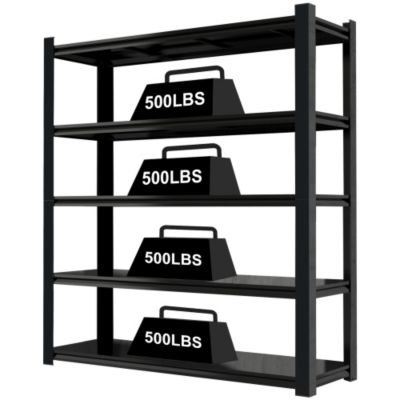 59inch Wide Black Metal Shelves with 5 Removable Dividers Large Capacity Strong Load Bearing for Garage