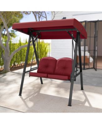 2-Person Outdoor Porch Swing with A-Shaped Metal Stand and Adjustable Canopy