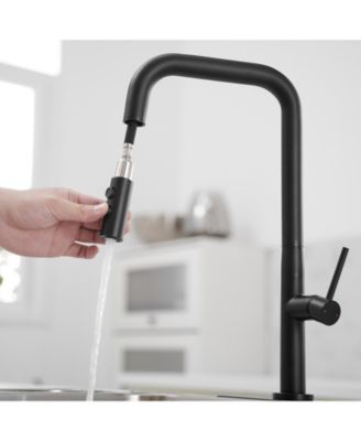 Single Handle Pull-Down Sprayer 1 Spray High Arc Kitchen Faucet With Deck Plate in Brushed Nickel