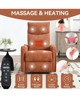 Heat Massage Manual Recliner Chair with Rocker and Swivel in Fabric for Living Room