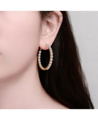 Women's Dazzling Clear Cubic Zirconia Accent Hoop Earrings