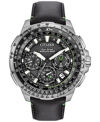 Citizen Men's Chronograph Eco-Drive Black Leather Strap Watch 47mm CC9030-00E
