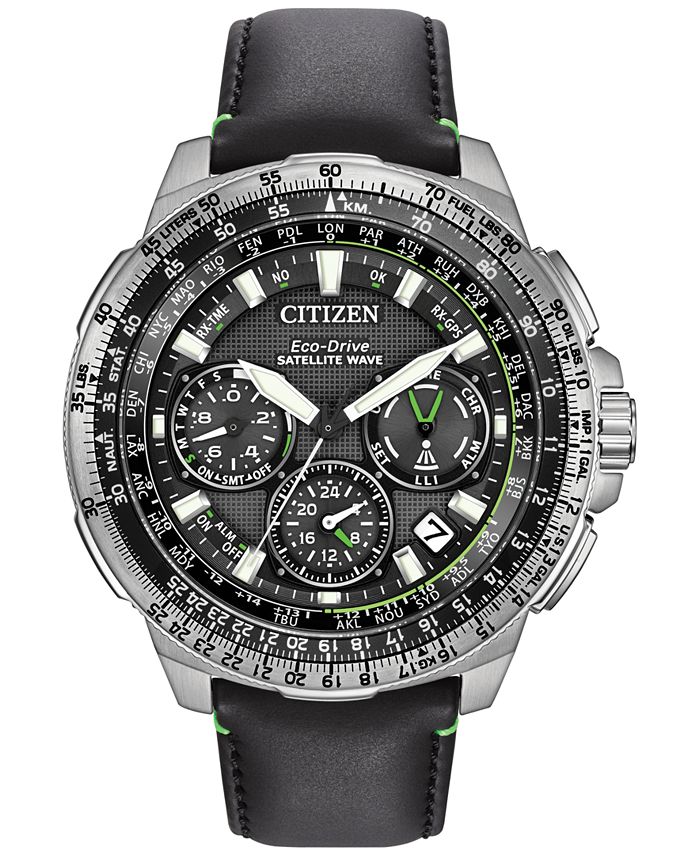 Citizen Men's Chronograph Eco-Drive Black Leather Strap Watch 47mm ...