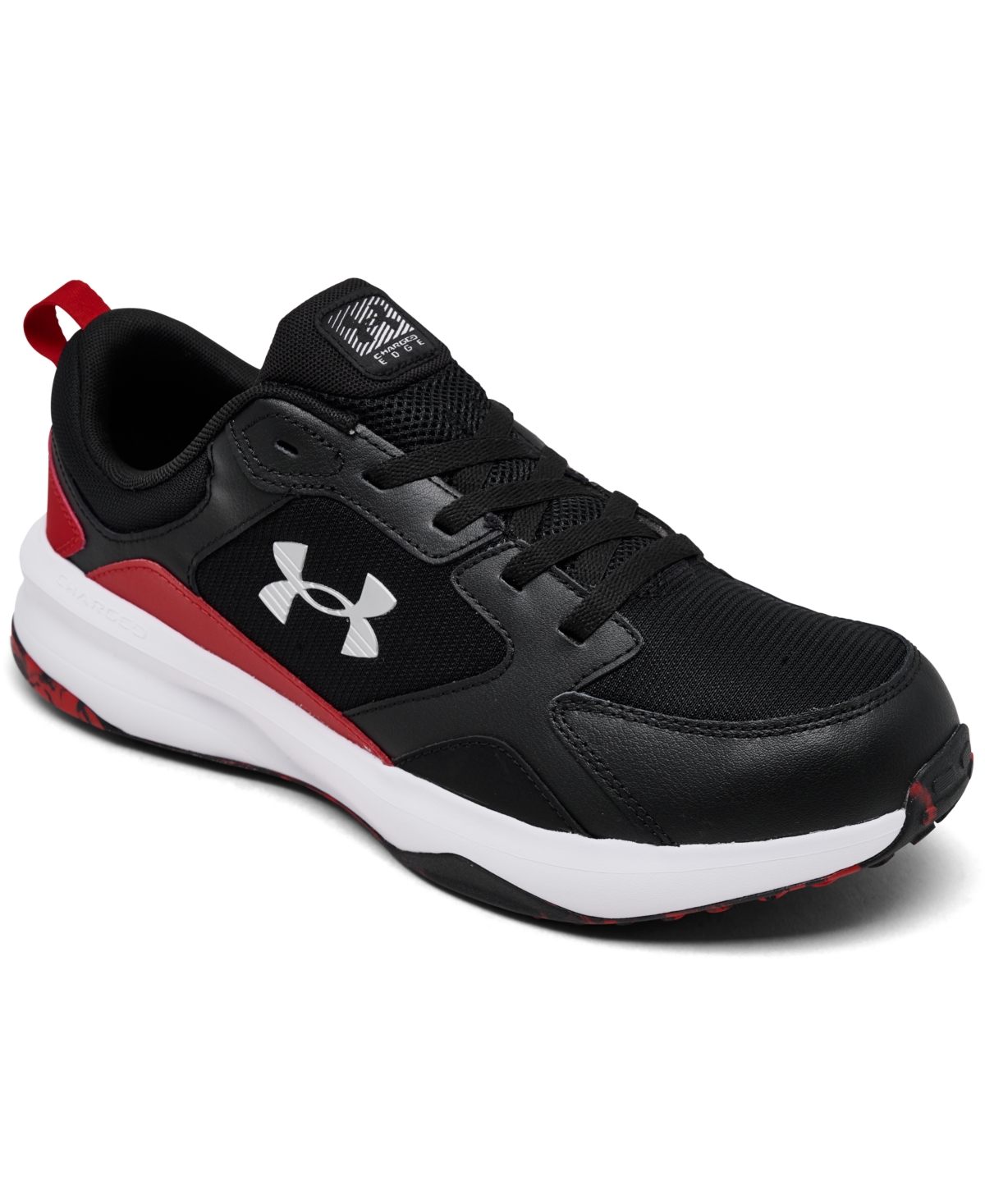 Men's Ua Charged Edge Wide 4E Training Sneakers from Finish Line - Black, Red, White