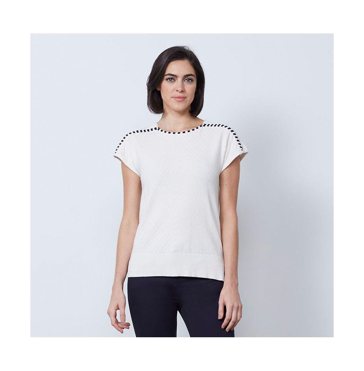 Women's Shadow-Striped Pullover Sweater Cresting - Navy blue/sugar swizzle white