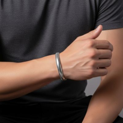 Men's Sterling Silver White Gold Plated Sleek Snake Chain Bracelet