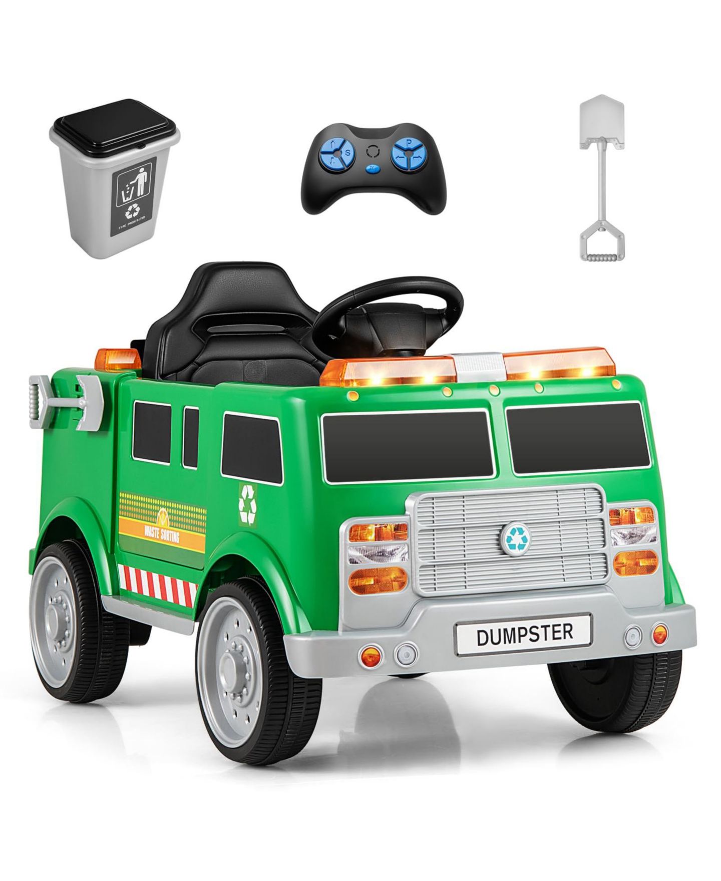 Детская игрушка Mecale 12V Battery Powered Electric Vehicle with Remote Control and Trash Bin, цвет: Зелёный — фото 1