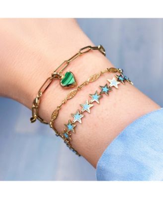Malachite Heart Paperclip Bracelet 14k Gold