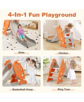 4 in 1 Indoor Slide for Kids Age 3+ Years with Basketball Hoop and Rings