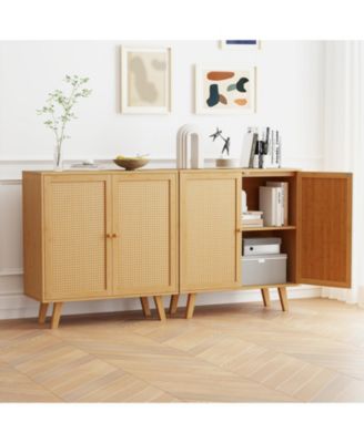 Wicker Buffet Storage Cabinet with PE Rattan Doors and Freestanding Kitchen Cupboard