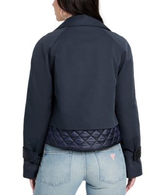 Women's Cropped Quilted-Trim Trench Coat