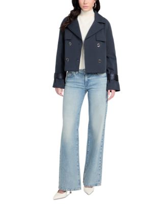 Women's Cropped Quilted-Trim Trench Coat