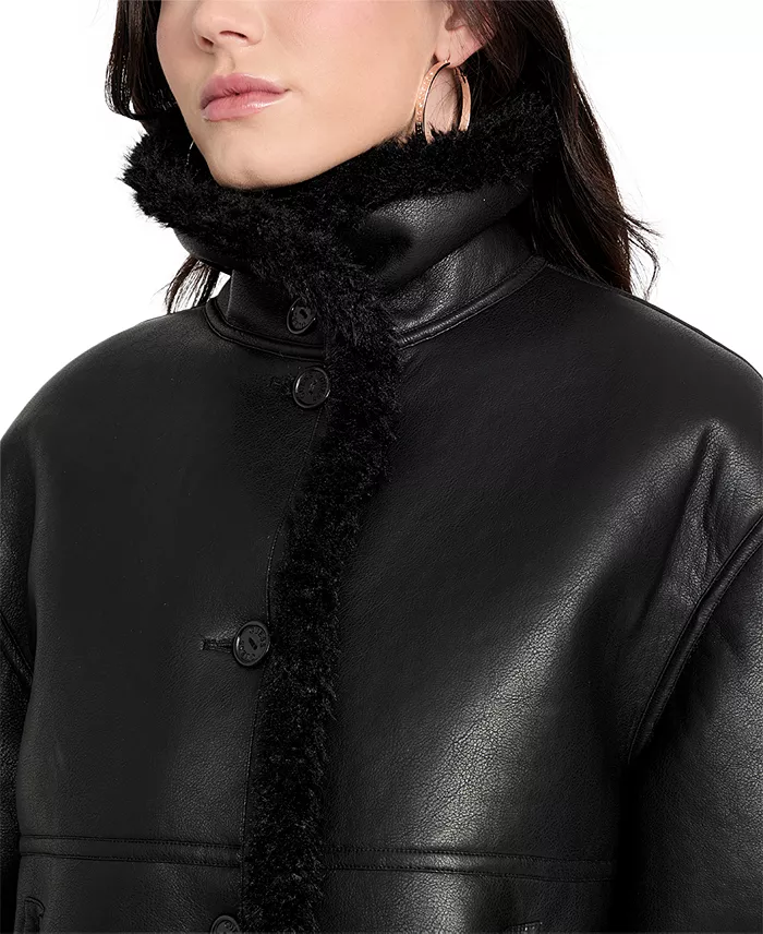 Women's Stand-Collar Faux-Shearling Coat - thumbnail 4