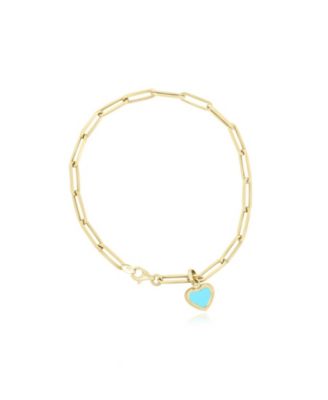 Turquoise Heart Paperclip Bracelet 14k Gold