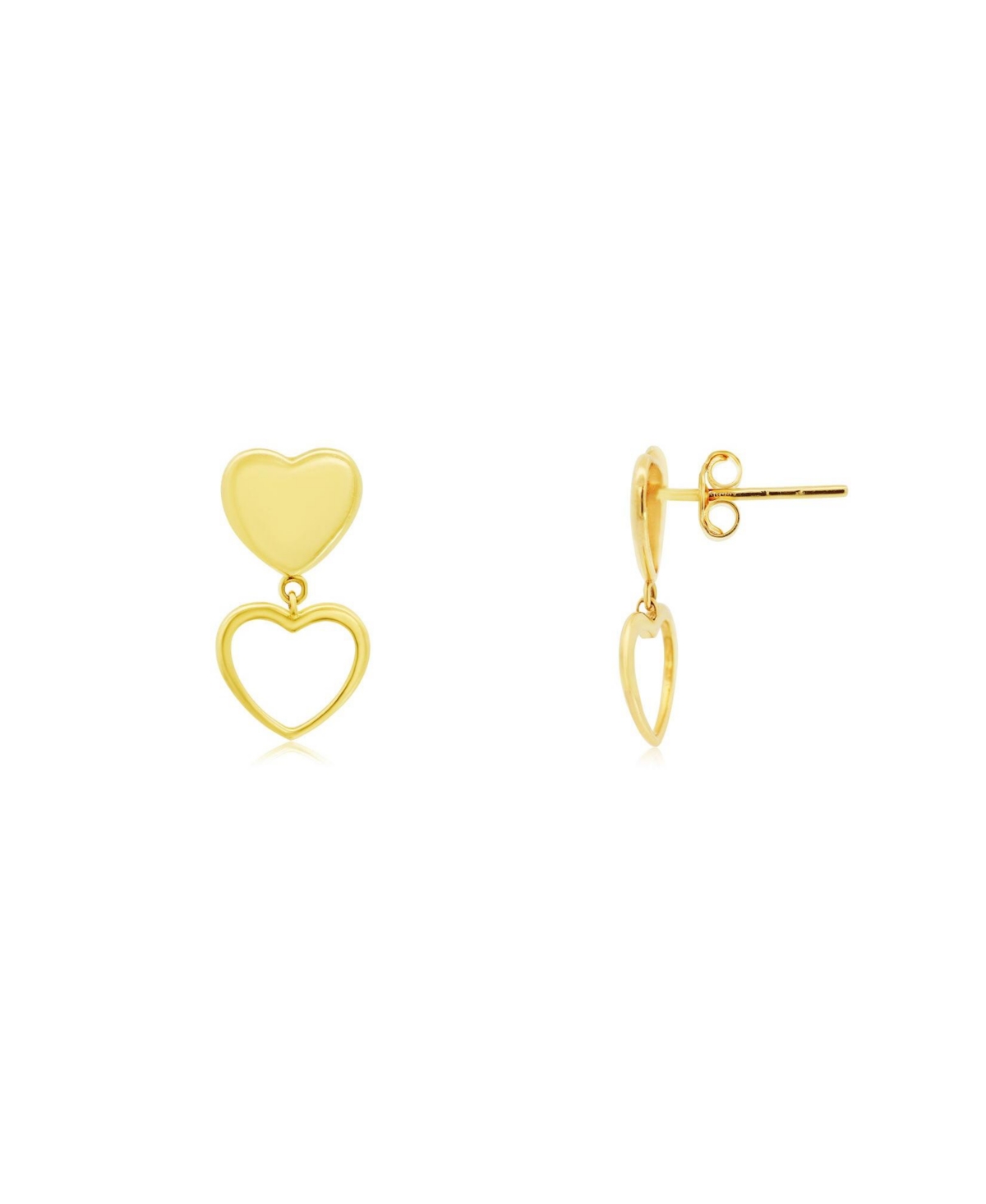 Gold Heart Drop Earrings 14K Gold - Gold