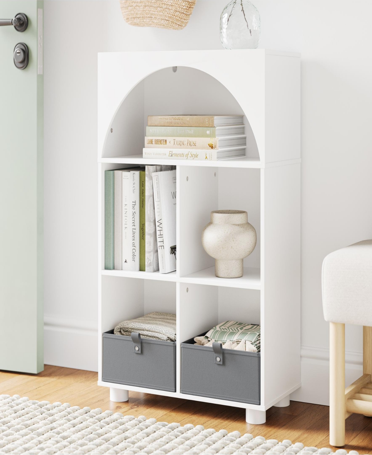 Sourcing Solutions Arched 23" Solid Wood 4 Cubby Entryway Shoe Rack Storage Organizer Cabinet