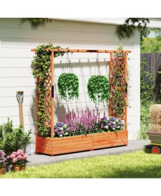 Raised Garden Bed with Arch Trellis and Hanging Roof