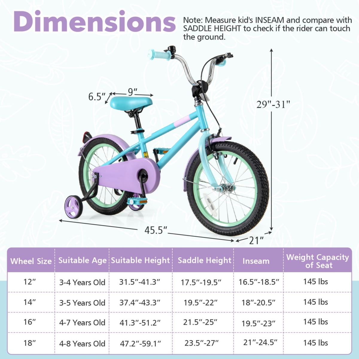 Adjustable Handlebar Saddle Kids Bike Lightweight Easy to Ride