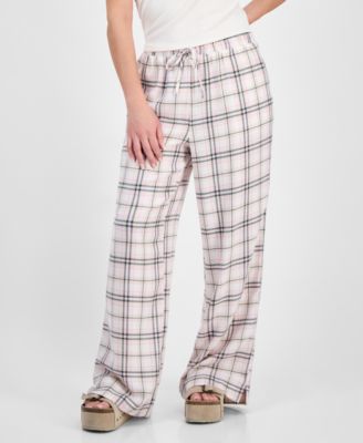 Juniors' Plaid-Print Boxer Drawstring Pants