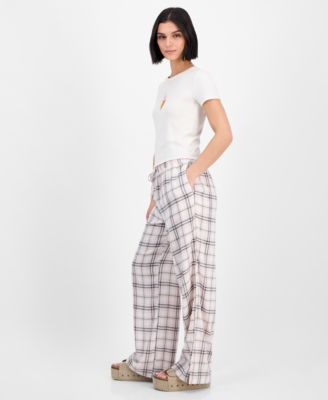 Juniors' Plaid-Print Boxer Drawstring Pants