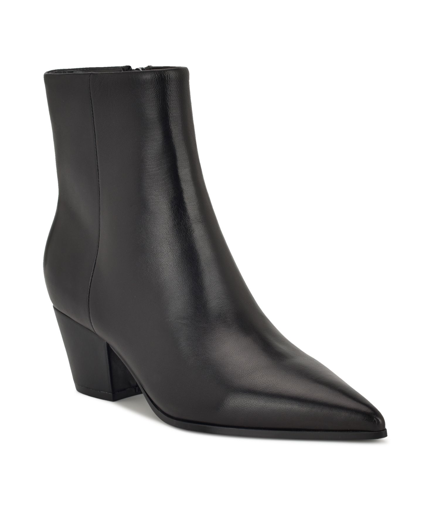 Женские ботинки Nine West Savie Leather Block Heel Booties, цвет: Чёрный кожаный — фото 1